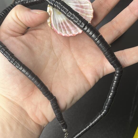 Vintage Santo Domingo Kewa Pueblo Shell Inlay Mosaic Jet Heishi Necklace 16.5" - Picture 6 of 10